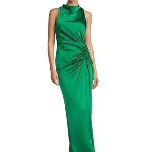 ANTONIO MELANI Emerald Green Satin Halter Maxi Dress